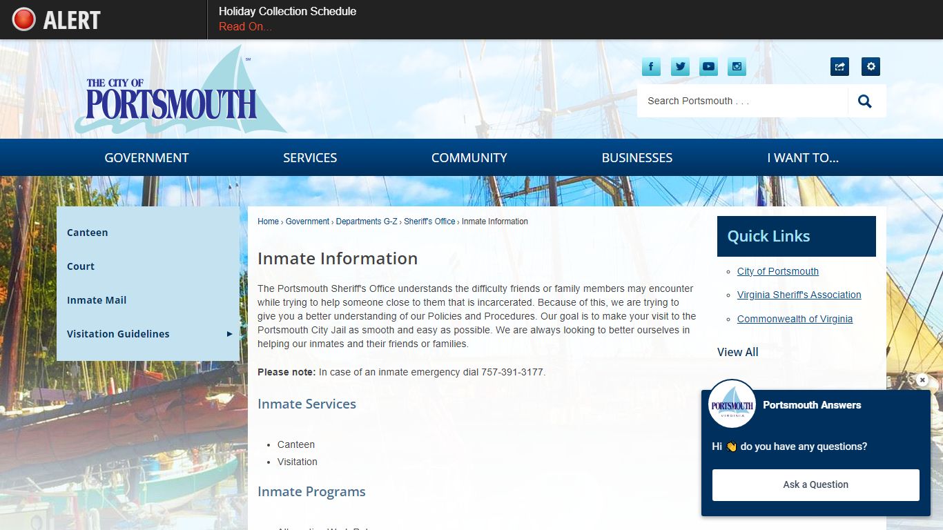 Inmate Information | Portsmouth, VA